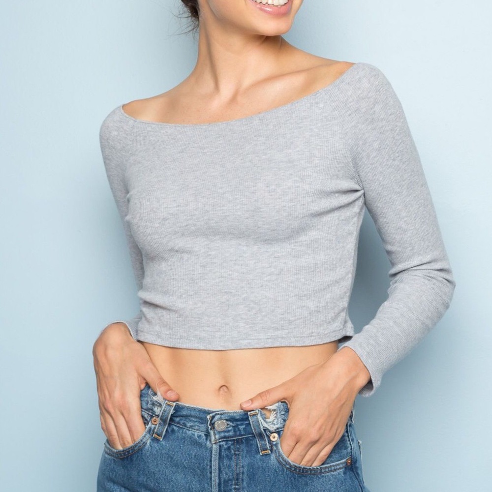 brandy Melville off the shoulder gray top